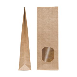 Block bottom bag various sizes, brown, kraft paper ribbed, two-ply, w. window