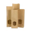 Block bottom bag various sizes, brown, kraft paper ribbed, two-ply, w. window