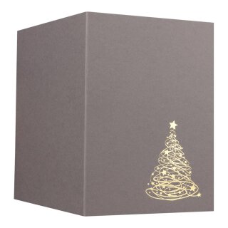 Weihnachtskarte, graue Klappkarte m. Goldener Tanne A6,...