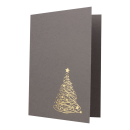 Weihnachtskarte, graue Klappkarte m. Goldener Tanne A6, Heißfolienprägung