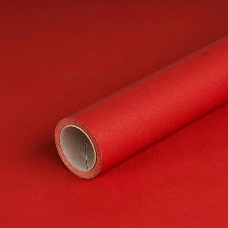 Geschenkpapier Rot, einfarbig, Kraftpapier, gerippt - 1 Rolle 0,70 x 10 m