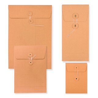 Umschlag mit Bindfadenverschluss, 25 mm Seitenfalte, Braun, Kraftpapier, verschiedene Größe