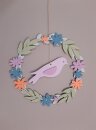 Bastelset Mobile aus Holz, Blumenkranz mit Vogel  zum Bauen und Dekorieren, 16 Teile