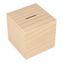 Piggy bank, cube 8.5 x 8.5 x 8.5 cm made of natural wood...