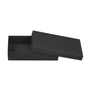 Folding box 15,5 x 23,5 x 5 cm, black, with lid, recycling cardboard - 10 boxes/set