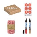 Advent calendar craft set with 24 folding boxes, number stickers, bakers twine, and markers