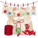 Advent calendar craft set, 24 cotton bags, 24 number stickers, jute twine, wooden clips