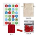 Advent calendar craft set, 24 cotton bags, 24 number stickers, jute twine, wooden clips