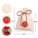 Advent calendar craft set, 24 cotton bags, 24 number stickers, jute twine, wooden clips