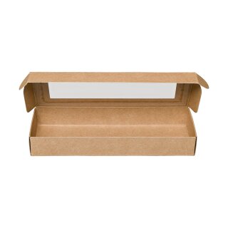 Box with window and hinged lid 18.5 x 6.8 x 2.5 cm, kraft cardboard - set of 10