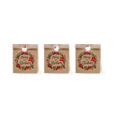 Gift bag Merry Little Christmas, 25 x 27 x 11 cm, brown, with sticker, kraft paper - set of 3