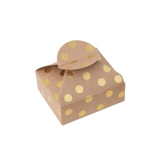 Geschenkschachtel 6 x 7,5 x 2,5 cm, große goldene Punkte, Kraftkarton - 4er Pack
