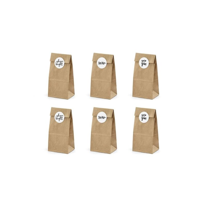 6 kleine Papiertüten, treat bags mit Sticker Kraftpapier, Kekstüte