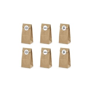6 Cookie and candy bags with sticker, kraft paper