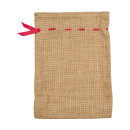 Jutebeutel mit rotem Zugband, 33 x 24 cm, natur braun, Jutes&auml;ckchen