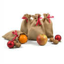 Jutebeutel mit rotem Zugband, 33 x 24 cm, natur braun, Jutes&auml;ckchen