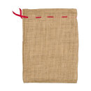 Jutebeutel mit rotem Zugband, 25 x 18 cm, natur braun,...