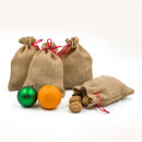 Jute bag with red drawstring, 25 x 18 cm, natural brown, jute pouch