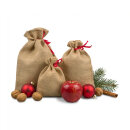 Jute bag with red drawstring, 25 x 18 cm, natural brown, jute pouch
