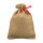 Jute bag with red drawstring, 25 x 18 cm, natural brown, jute pouch