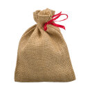 Jutebeutel mit rotem Zugband, 18 x 13 cm, natur braun, Jutes&auml;ckchen