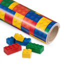 Gift wrap with building blocks, multicoloured, 0.70 x 10 m &ndash; birthday wrapping paper for children