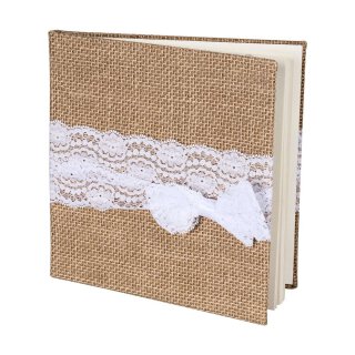 Wedding Guestbook, Lace, 40 pages, Jute cover, lace bow