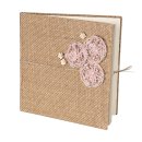 Guestbook in jute cover, pink lace, flowers, jute twine...