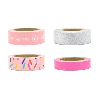 Washi tape 4 x 10 m, Love is in the air, Pink and Silver