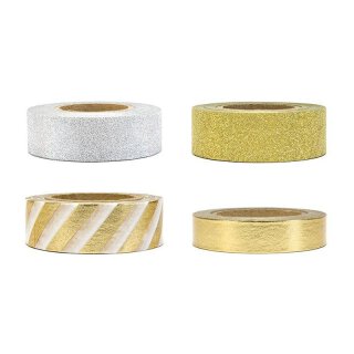 Papierklebeband, Washi tape Gold und Silber,  4 Rollen á 10 m, versch. Designs