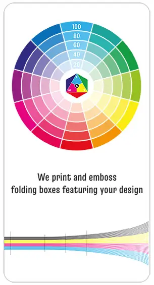Colorful advertising block: color fan in circular shape with scale and lettering 
