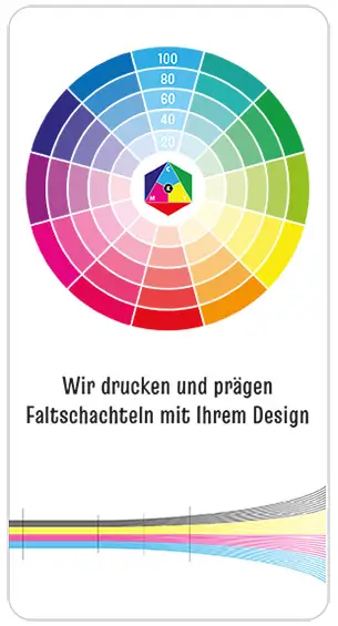 Farbfächer in Kreisform mit Skala und Schriftzug 